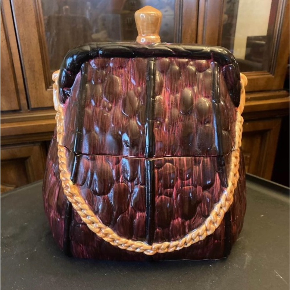 Vintage purple black and gold purse cookie jar